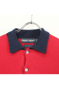90'S L/S COTTON KNIT POLO SHIRT / RED NAVY [SIZE: M USED]