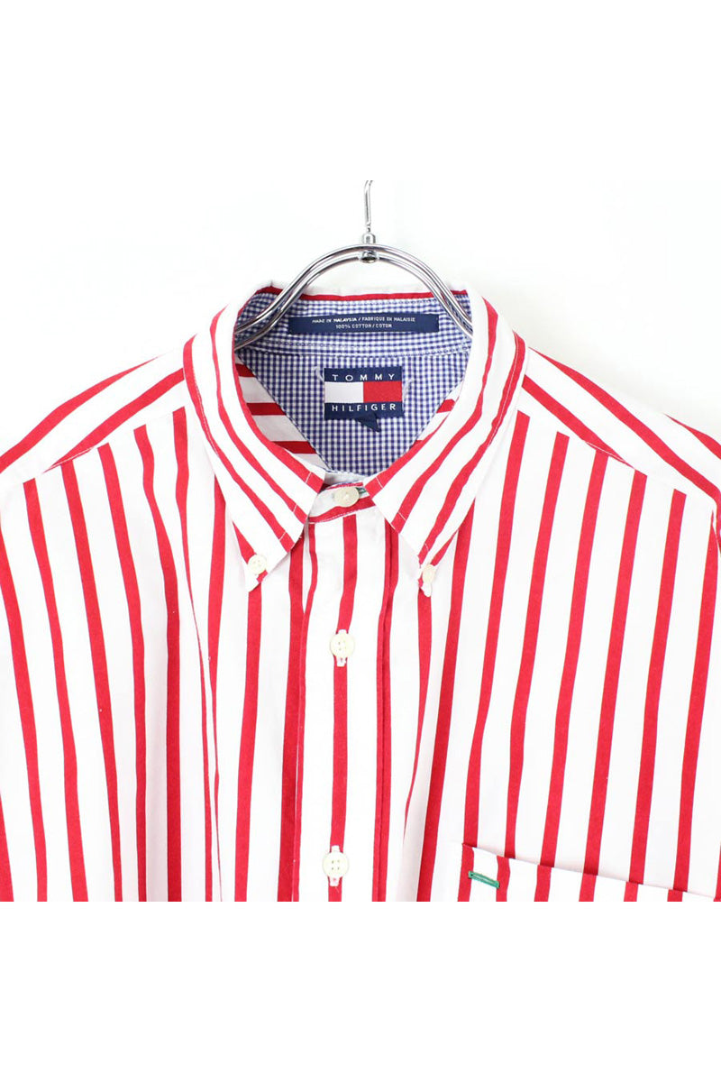 90'S S/S STRIPE SHIRT / RED【SIZE:L USED】