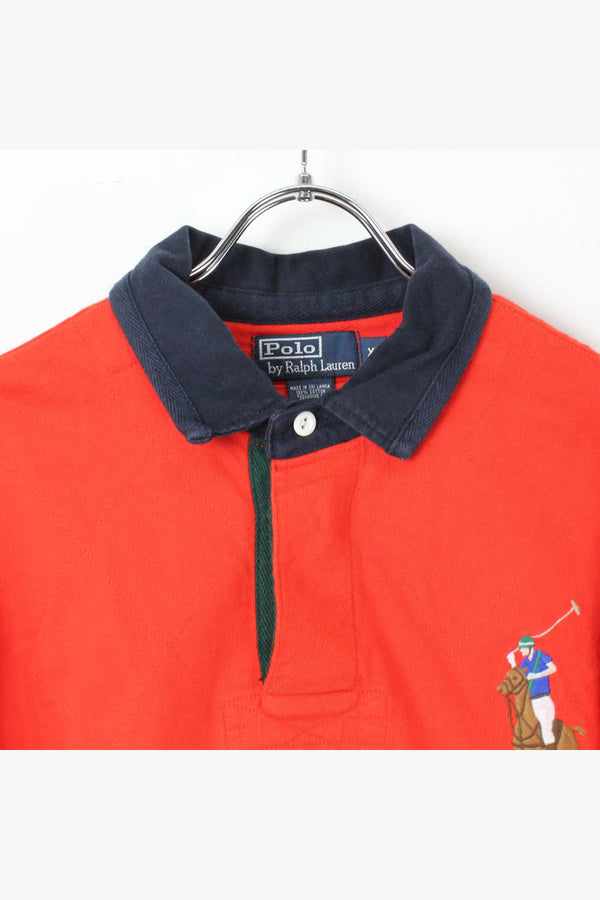 90'S L/S POLO SHIRT / RED NAVY [SIZE: XL USED]
