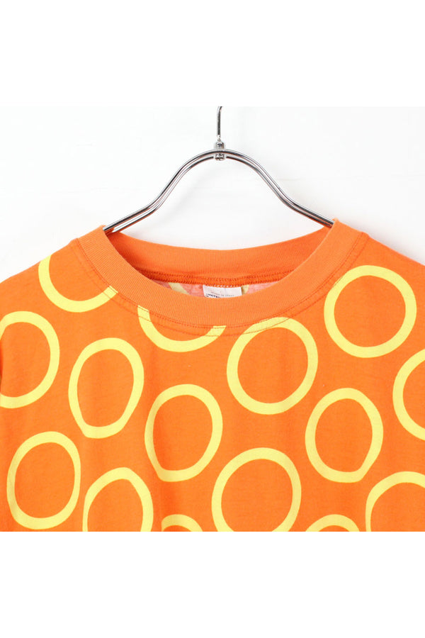 MADE IN ITALY 90'S SIRCLE DOTS TEE SHIRT / ORANGE [SIZE:L相当 USED]