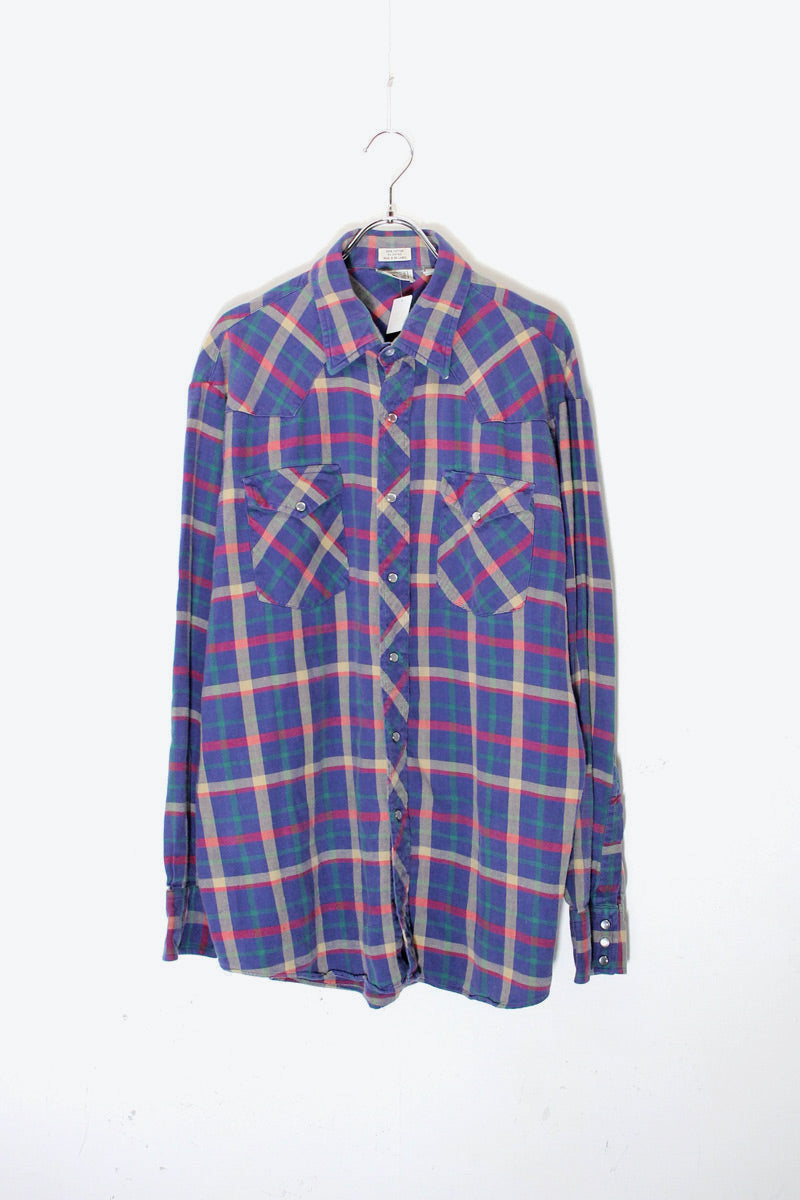 90'S L/S CHECK WESTERN SHIRT / BLUE / MULTI [SIZE: XL USED]