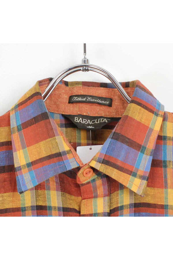 90'S S/S CHECK SHIRT / BROWN/BLUE【SIZE:M相当 USED】