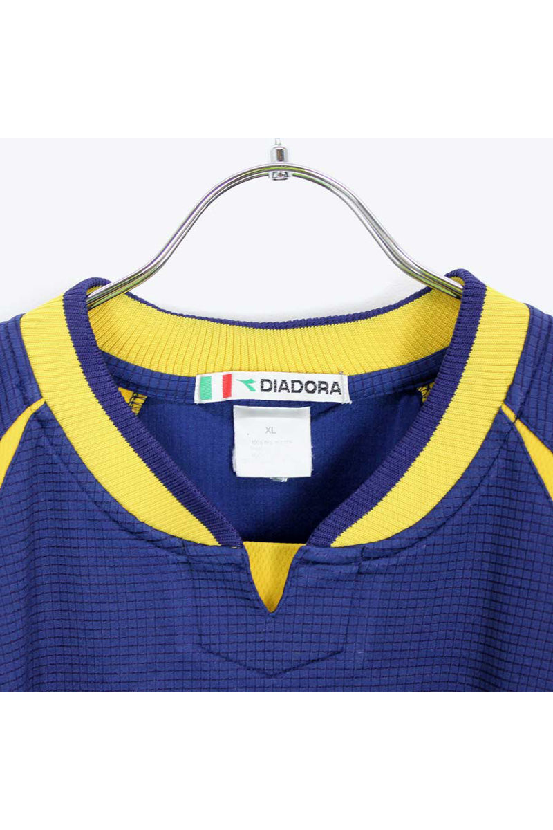90'S GAME T-SHIRT / NAVY/YELLOW [SIZE:XL USED]