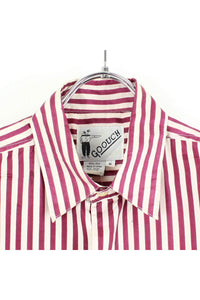 90'S S/S STRIPE SILK SHIRT / BURGUNDY/WHITE【SIZE: S USED】