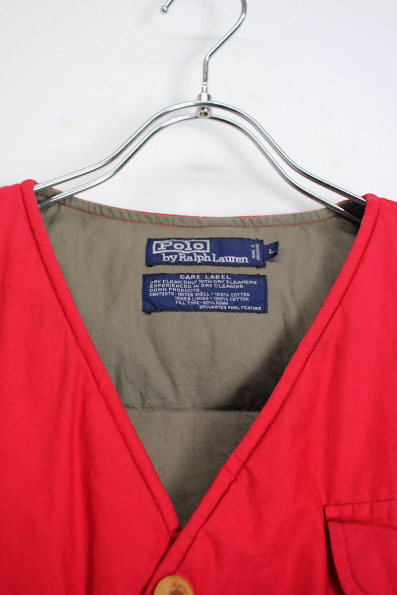 90'S HUNTING COTTON SHELL DOWN VEST / RED [SIZE: L USED]