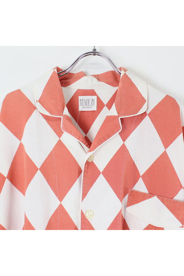 90'S L/S OPEN COLLAR PATTERN PAJAMA SHIRT / PINK/WHITE [SIZE: M相当 USED]
