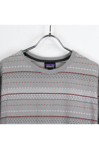 ORGANIC COTTON BORDER PATTERNED T-SHIRT / GREY [SIZE:L USED]