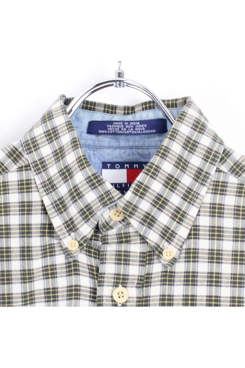 90'S S/S BD CHECK SHIRT / GREEN/WHITE【SIZE:S USED】