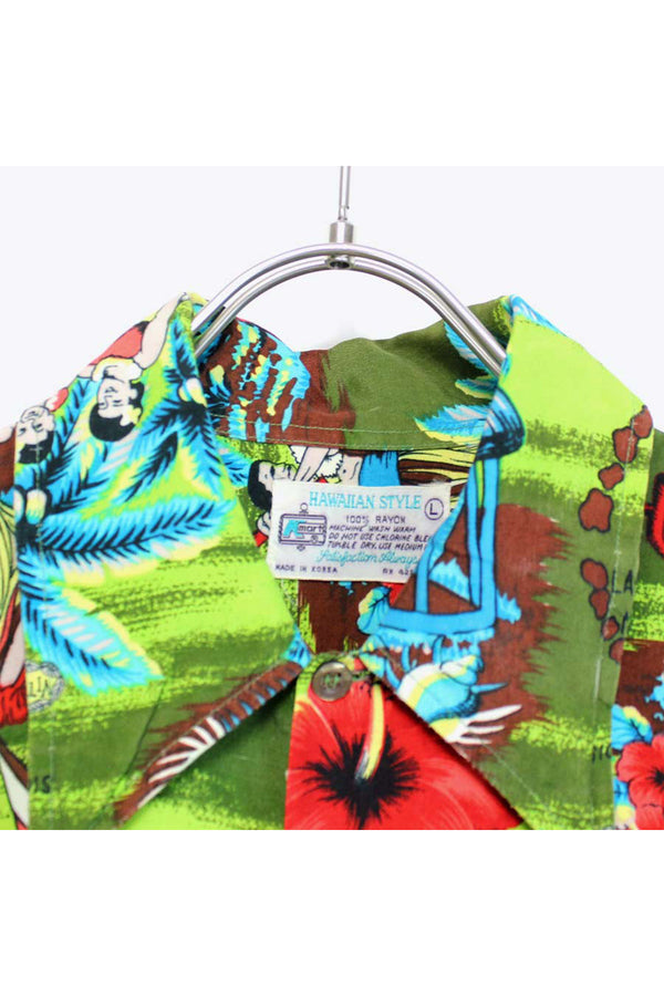 80'S S/S HAWAIIAN SHIRT / GREEN【SIZE:L USED】