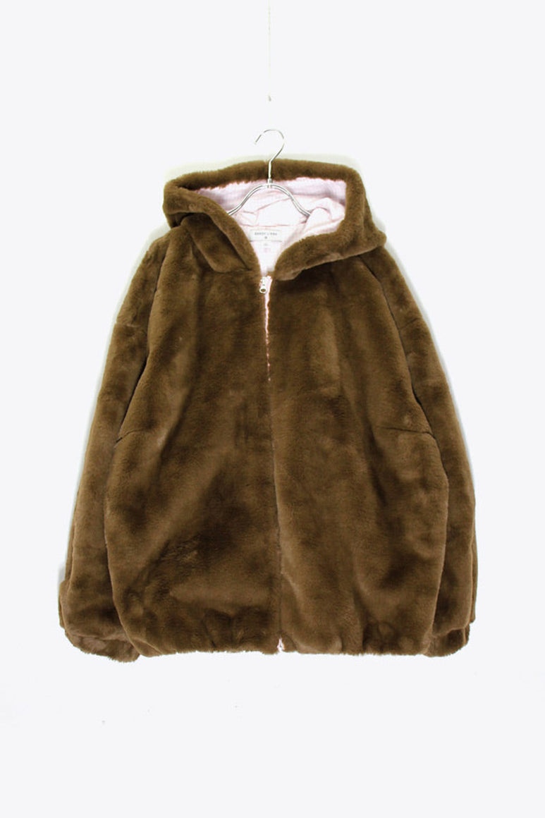 ZIP FUR HOODIE JACKET / BROWN［ SIZE: XL USED ]