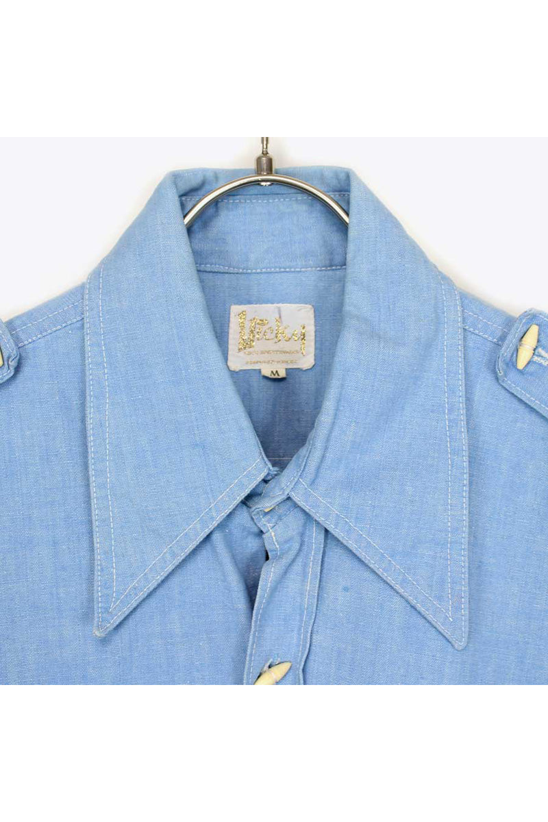 80'S S/S DENIM SHIRT / LIGHT BLUE【SIZE:M USED】