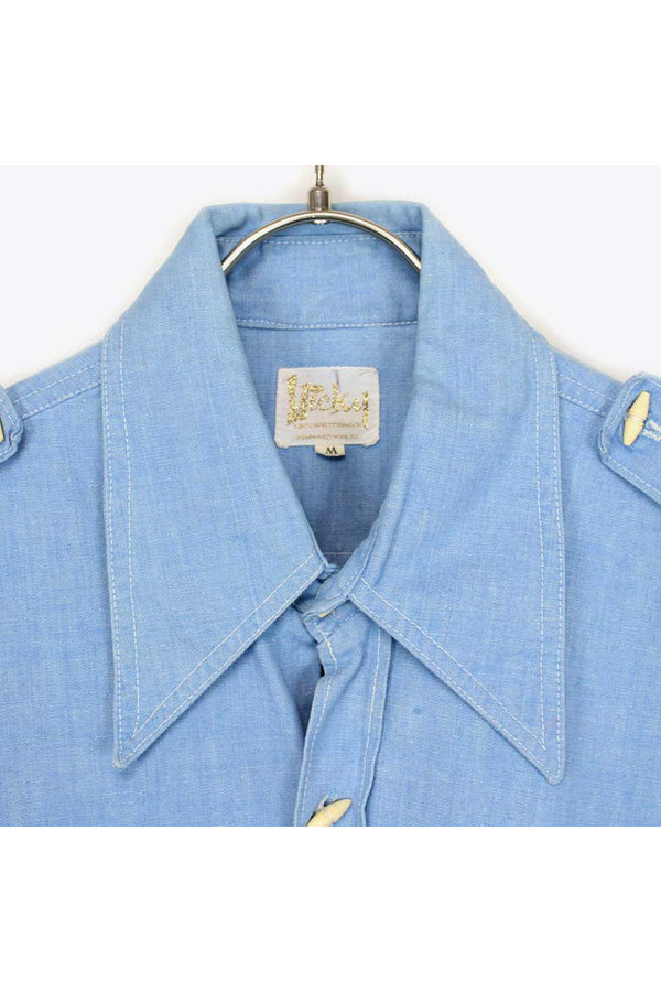 80'S S/S DENIM SHIRT / LIGHT BLUE【SIZE:M USED】