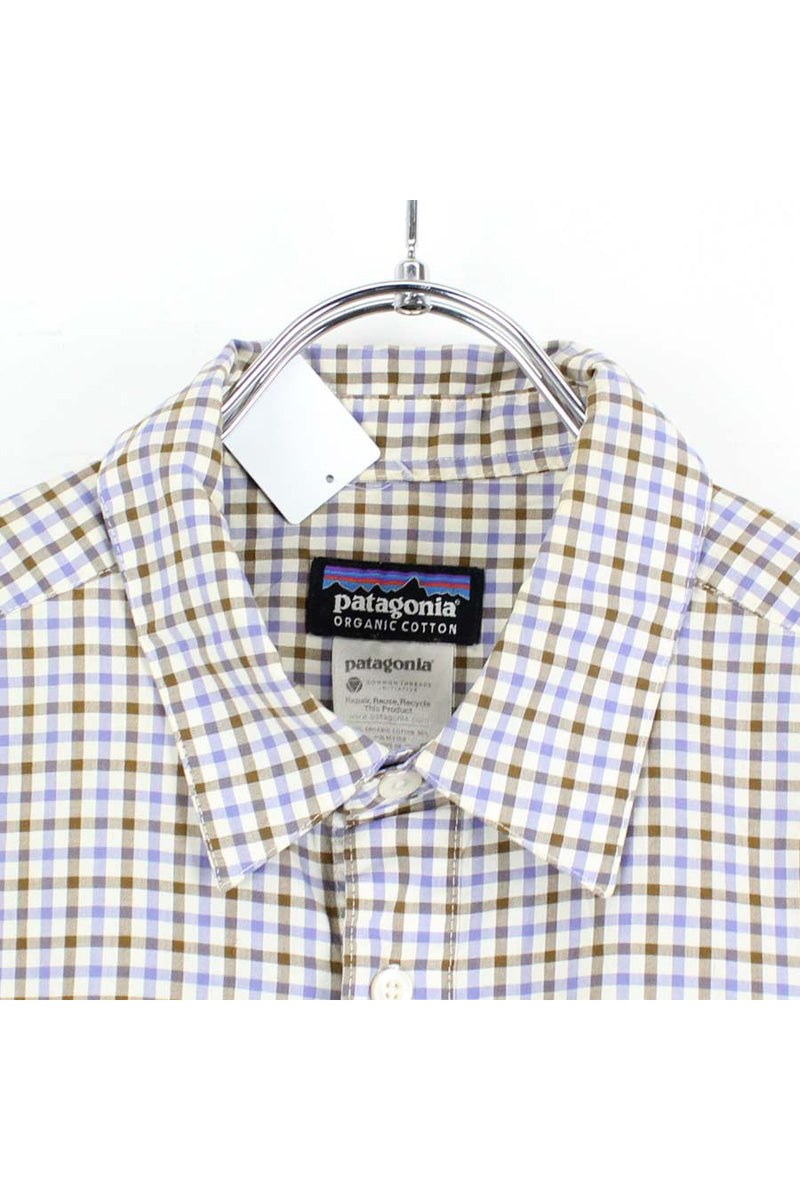 90'S S/S CHECK SHIRT / GRAY/BLUE/WHITE【SIZE:S USED】