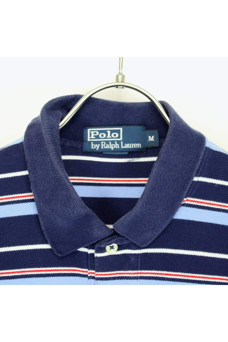 S/S COTTON BORDER POLO SHIRT / NAVY【SIZE:M USED】