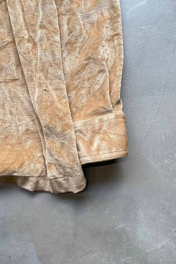 90'S L/S OPEN COLLAR VELOUR POLO SHIRT / BEIGE [SIZE: L USED]