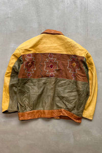 90'S NATIVE DESIGN LEATHER JACKET / TAN [SIZE: M USED]