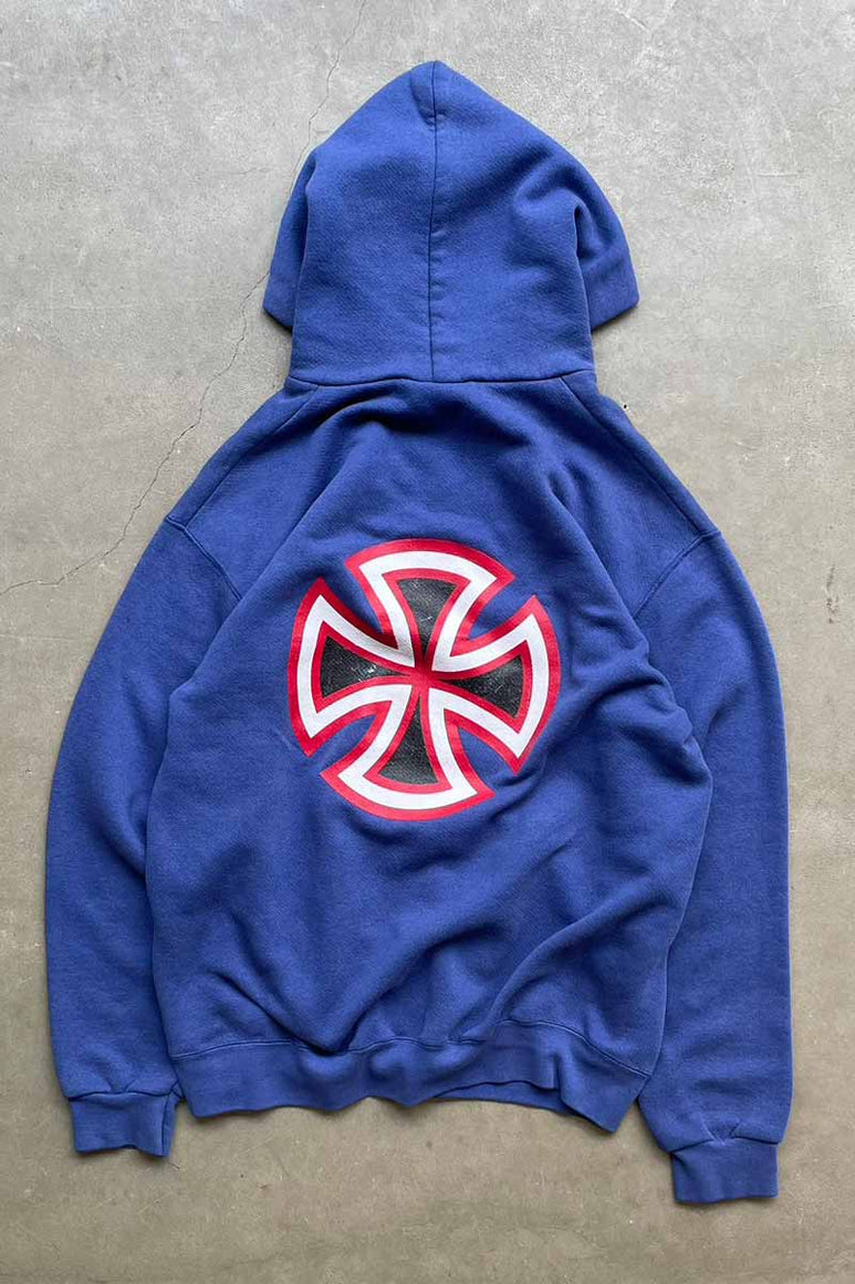 MADE IN USA 90'S INDEPENDENT PRINT SWEAT HOODIE / BLUE [SIZE: M USED]