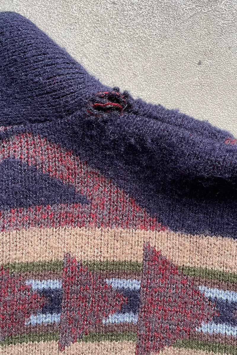 90'S DESIGN WOOL CARDIGAN / NAVY [ SIZE: L USED ]