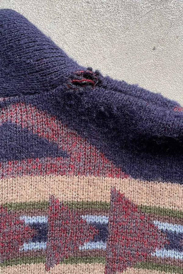 90'S DESIGN WOOL CARDIGAN / NAVY [ SIZE: L USED ]