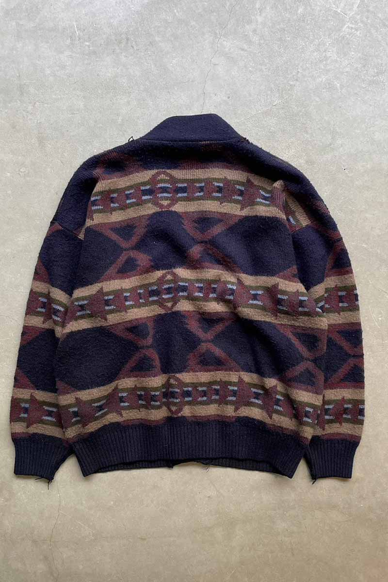 90'S DESIGN WOOL CARDIGAN / NAVY [ SIZE: L USED ]