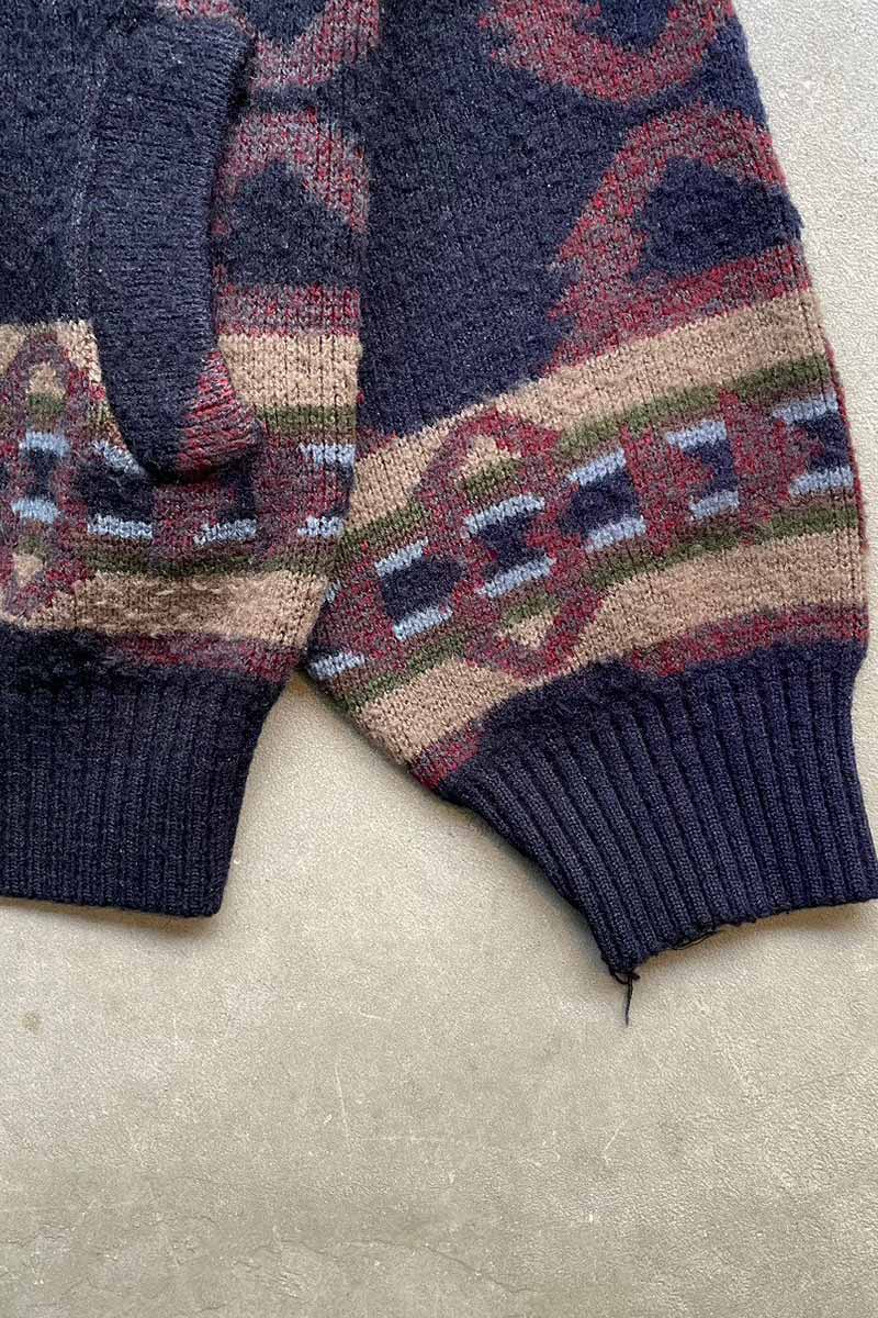 90'S DESIGN WOOL CARDIGAN / NAVY [ SIZE: L USED ]