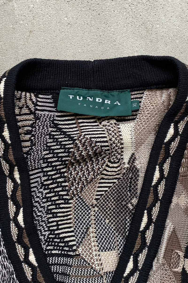 MADE IN CANADA 90'S 3D COTTON KNIT CARDIGAN / MULTI [SIZE: XL USED]