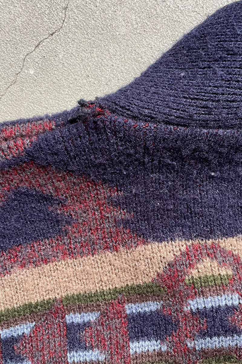 90'S DESIGN WOOL CARDIGAN / NAVY [ SIZE: L USED ]
