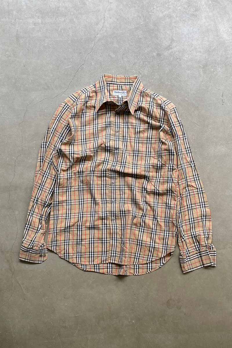 90'S L/S NOVA CHECK DRESS SHIRT / BEIGE [SIZE: L USED]