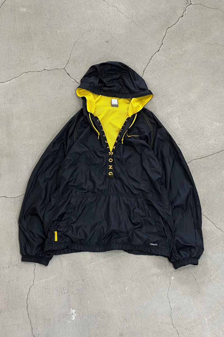 Y2K EARLY 00'S HALF-ZIP NYLON JACKET / BLACK / YELLOW [SIZE: M USED]