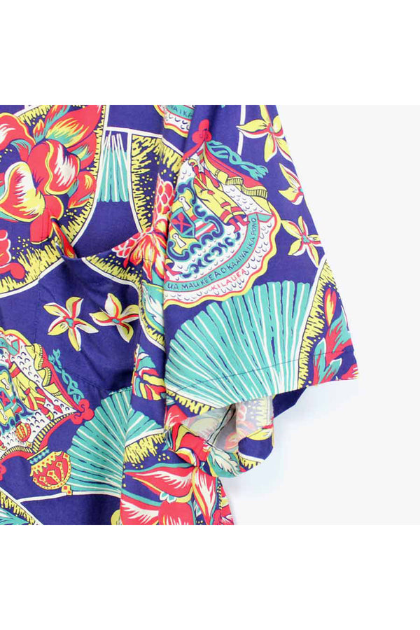 MADE IN HAWAII S/S OPEN COLLAR HAWAIIAN SHIRT / NAVY【SIZE:L USED】
