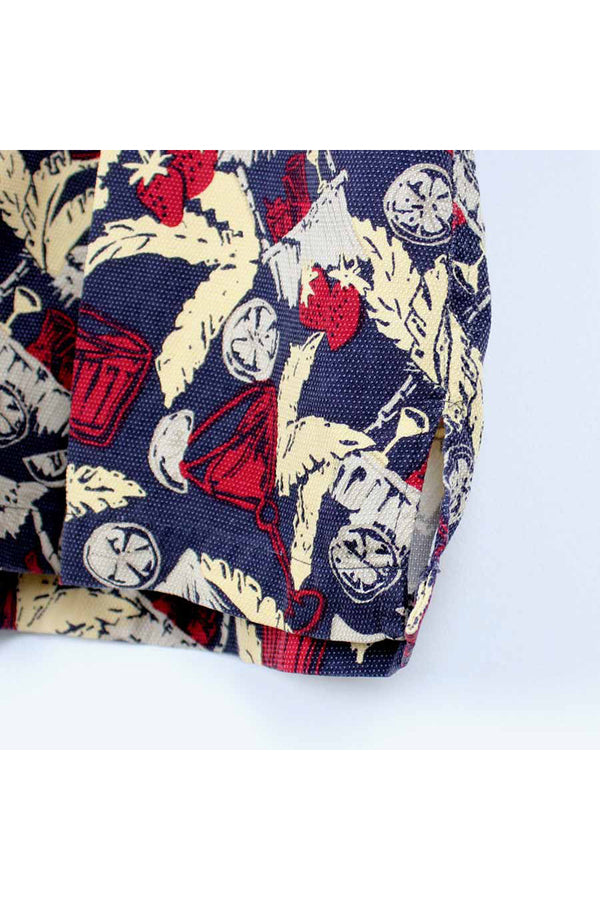 S/S SILK SHIRT / NAVY/RED【SIZE:L USED】