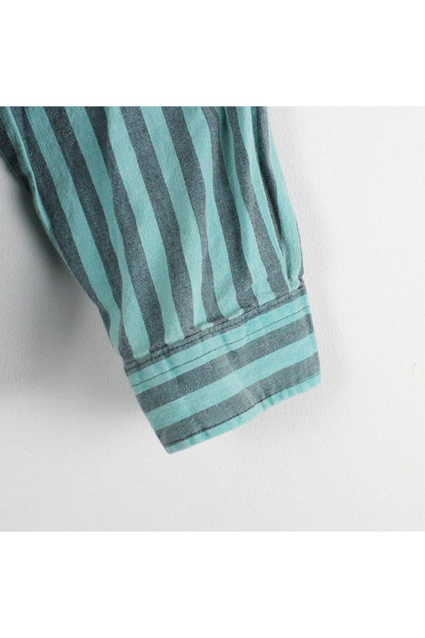 MADE IN USA 90'S L/S STRIPE SHIRT / BLUE BLACK [SIZE: L相当 USED]