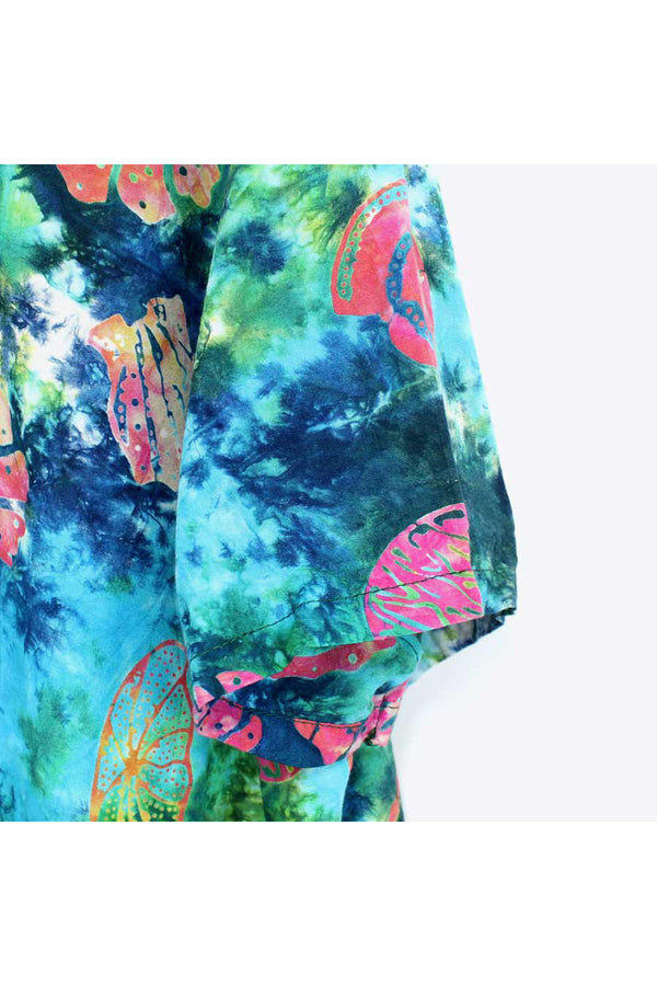 90'S S/S TIE DYE HAWAIIAN SHIRT / GREEN【SIZE:M USED】