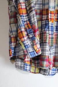90'S L/S PATCH WORK MADRAS CHECK SHIRT / MULTI [SIZE: XL USED]