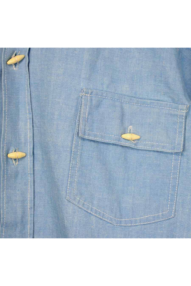 80'S S/S DENIM SHIRT / LIGHT BLUE【SIZE:M USED】