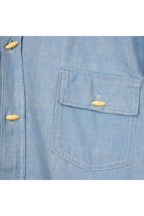 80'S S/S DENIM SHIRT / LIGHT BLUE【SIZE:M USED】