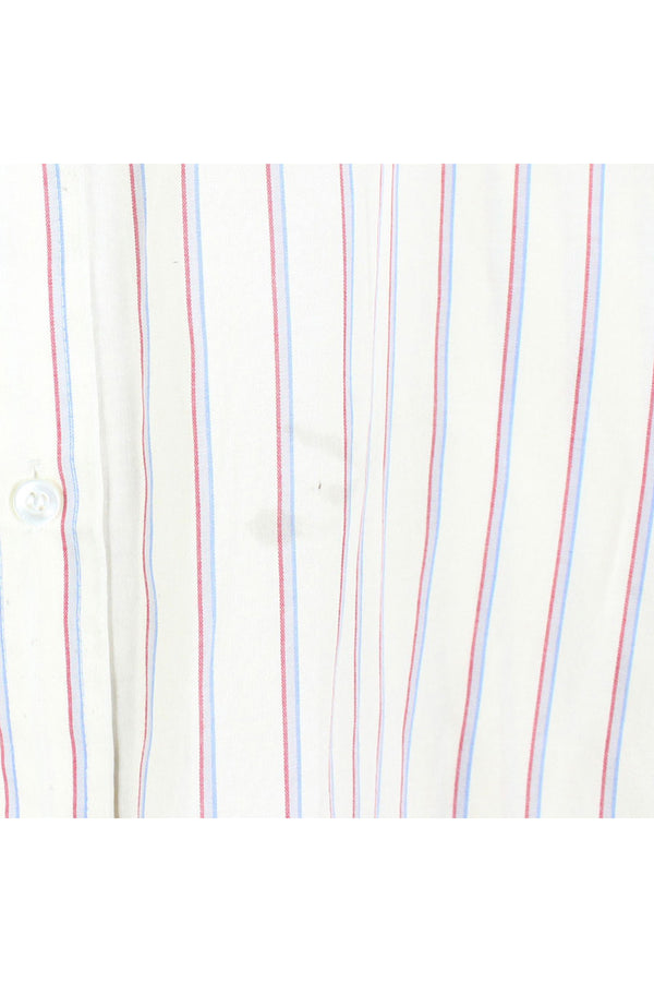 90'S S/S BD BUD LIGHT STRIPE SHIRT / OFF WHITE【SIZE:L相当 USED】