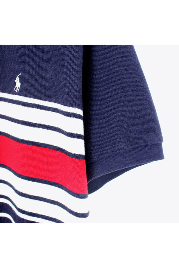 S/S KNIT POLO BORDER / NAVY/RED【SIZE:M USED】