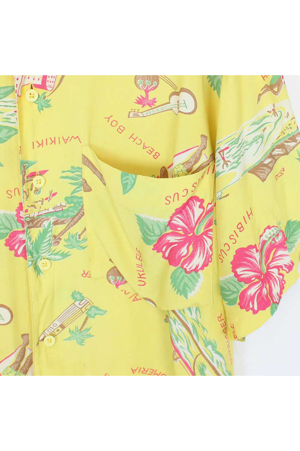 HAWAIIAN RAYON SHIRT / YELLOW【SIZE:M相当 USED】