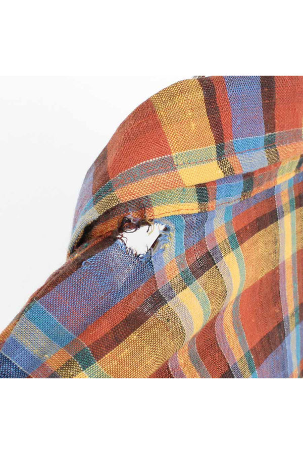 90'S S/S CHECK SHIRT / BROWN/BLUE【SIZE:M相当 USED】