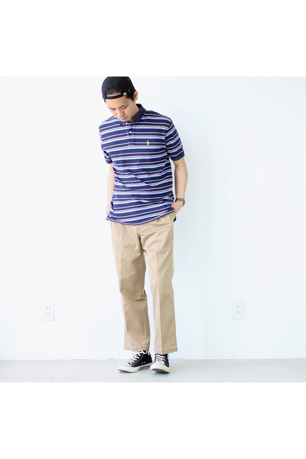 S/S COTTON BORDER POLO SHIRT / NAVY【SIZE:M USED】