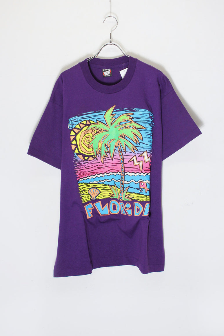 MADE IN USA 90'S S/S FLORIDA PRINT T-SHIRT / PURPLE [SIZE: XL USED]
