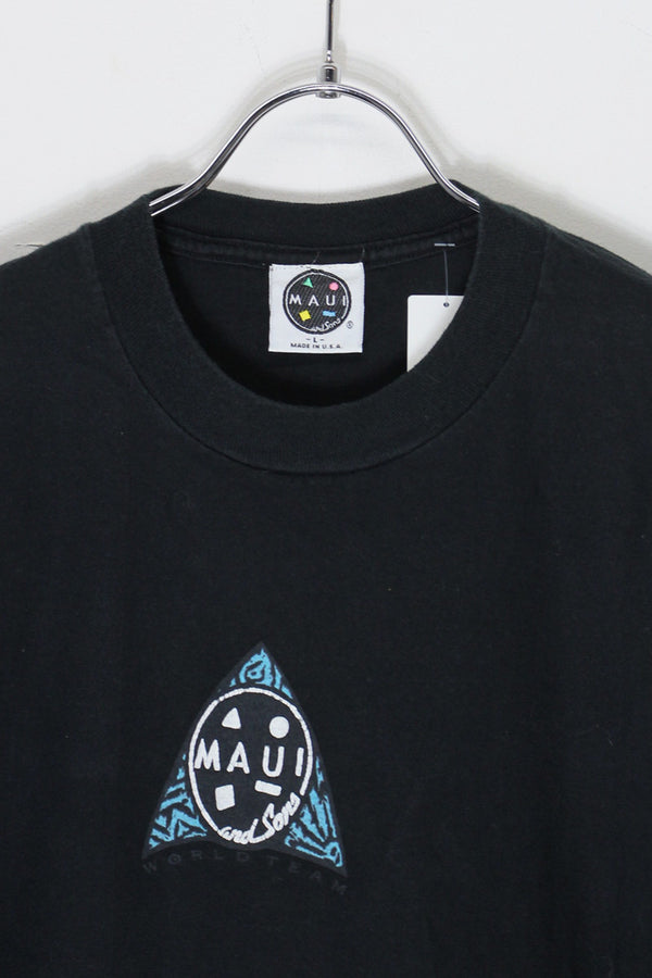 MADE IN USA 90'S S/S BACK PRINT T-SHIRT / BLACK [SIZE: L USED]