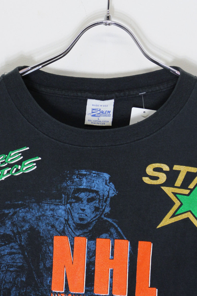 MADE IN USA 90'S S/S NHL PRINT T-SHIRT / BLACK [SIZE: L USED]