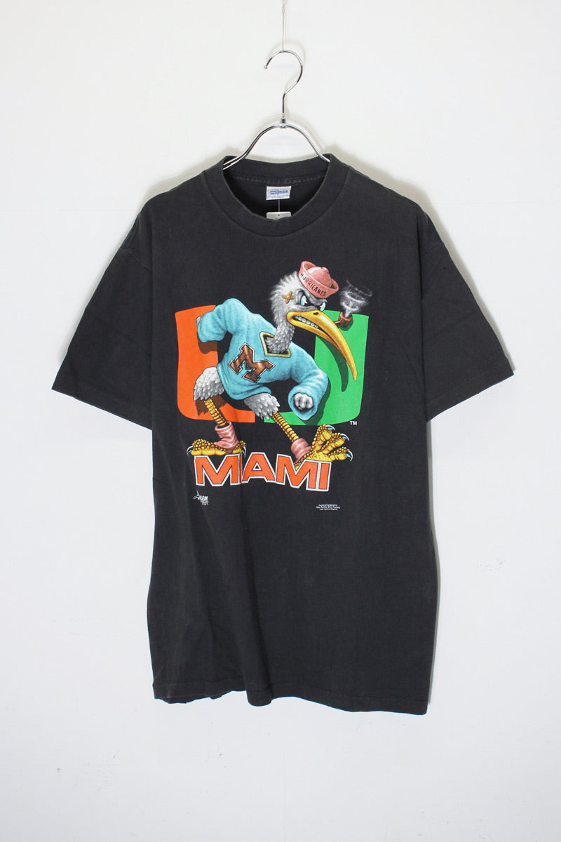 MADE IN USA 90'S S/S MIAMI HURRICANES FOOTBALL T-SHIRT / BLACK [SIZE: L USED]