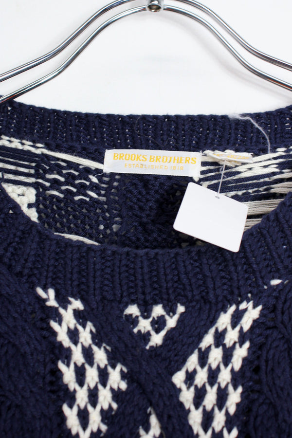 80'S ALAN DESIGN COTTON KNIT SWEATER / NAVY/WHITE [SIZE: S USED]