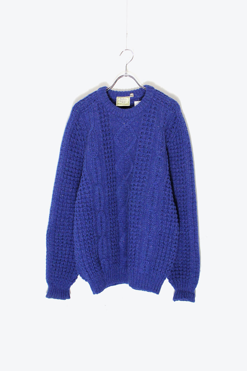 MADE IN IRELAND 90'S WOOL MELANGE CABLE KNIT SWEATER / BLUE [SIZE: M USED]