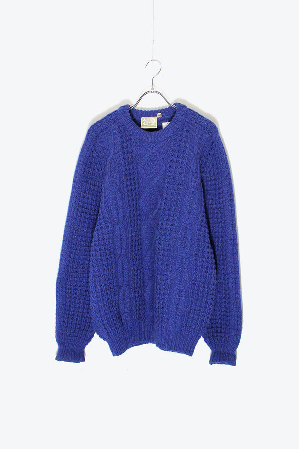 MADE IN IRELAND 90'S WOOL MELANGE CABLE KNIT SWEATER / BLUE [SIZE: M USED]