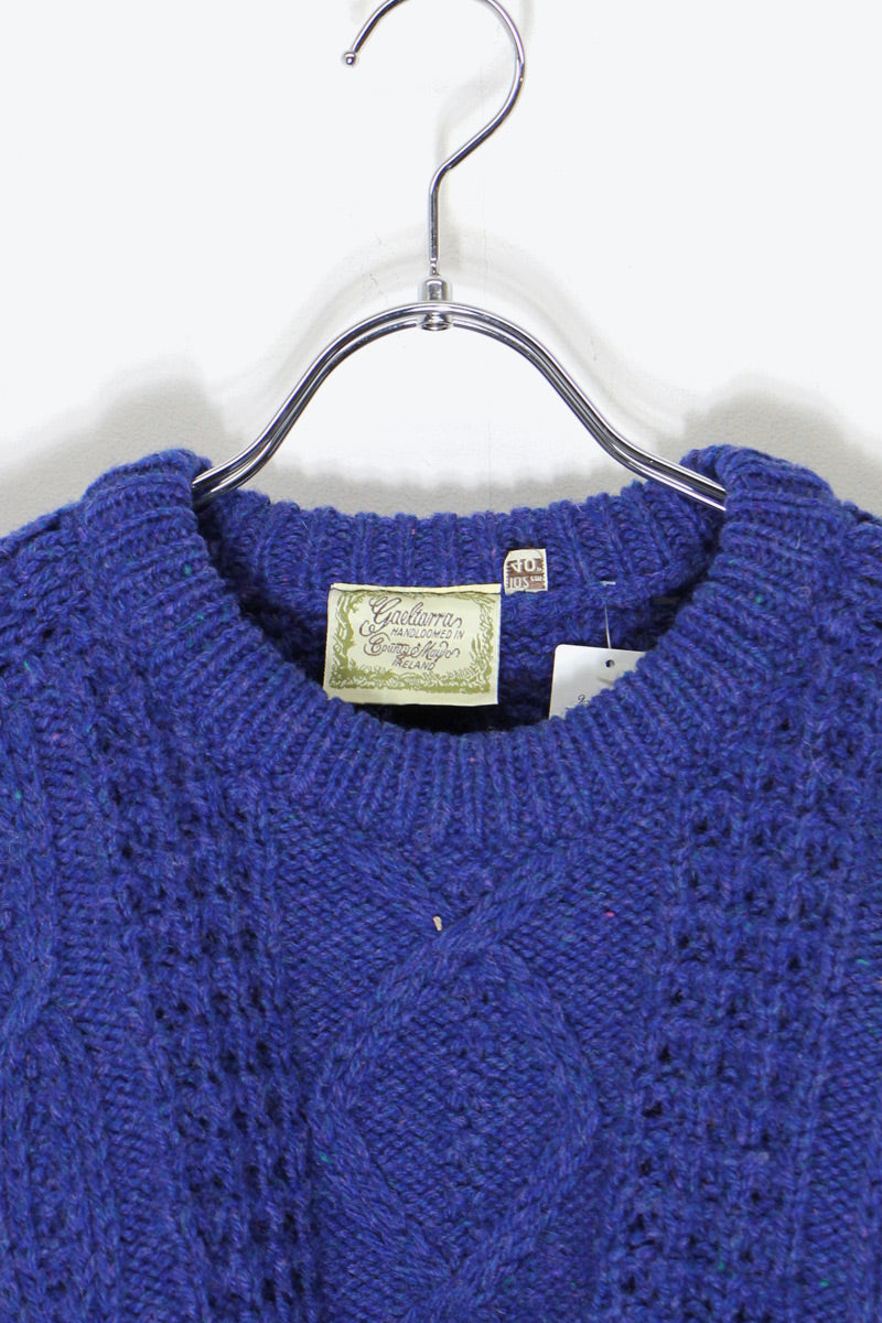 MADE IN IRELAND 90'S WOOL MELANGE CABLE KNIT SWEATER / BLUE [SIZE: M USED]