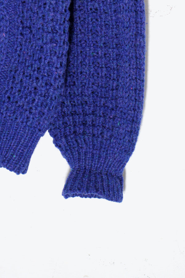 MADE IN IRELAND 90'S WOOL MELANGE CABLE KNIT SWEATER / BLUE [SIZE: M USED]
